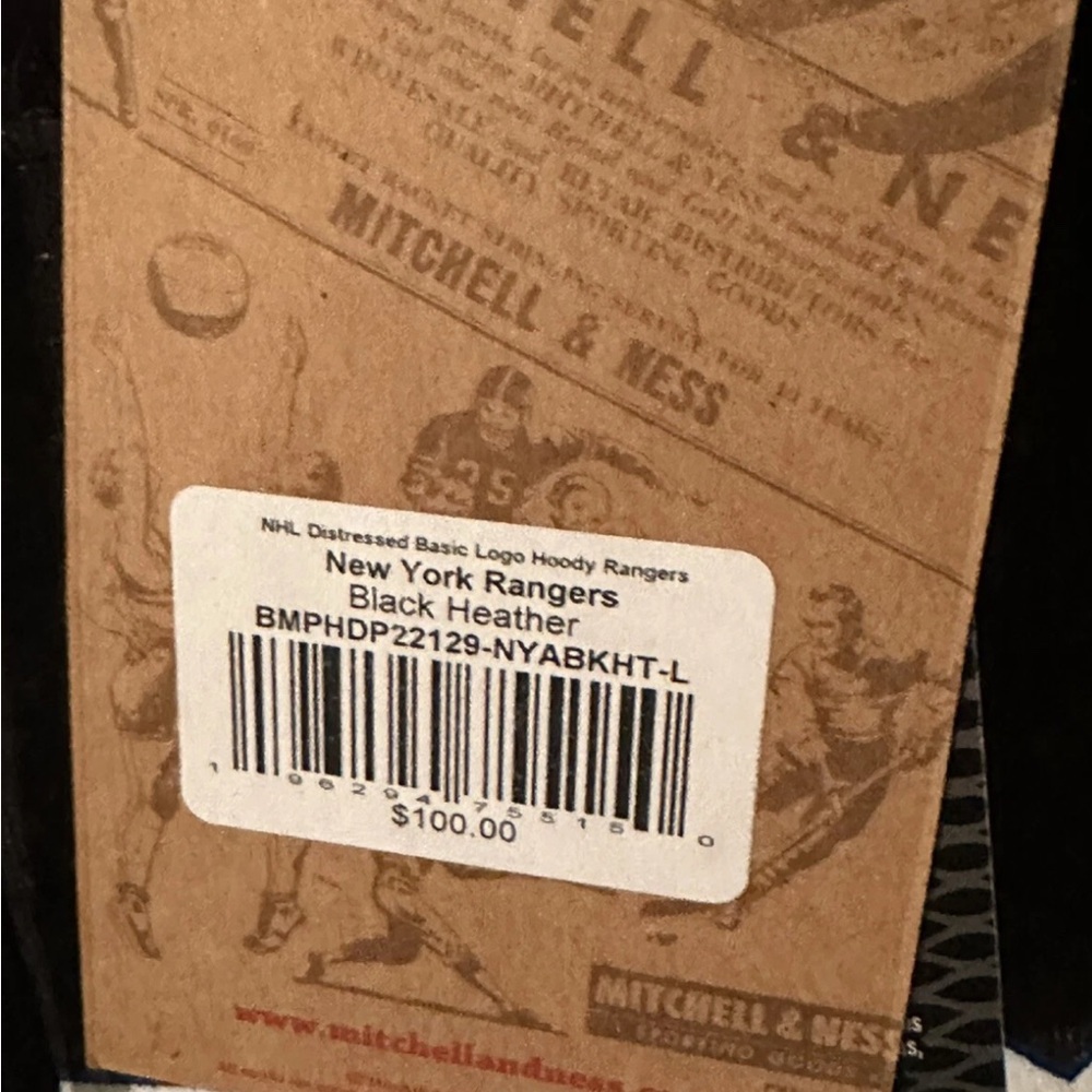 Mitchell & Ness Men’s Large Lg New York Rangers Logo Pullover Hoodie Black NWT - Picture 2 of 5